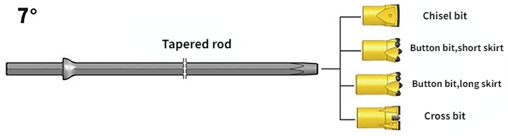 600mm 800mm 1200mm 1600mm Taper Drill Rod - 7 11 12 Degree